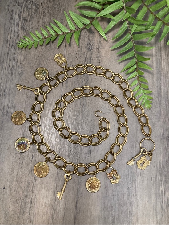Vintage Accessories - Vintage Chain Belt With Coin Key Lock Charms